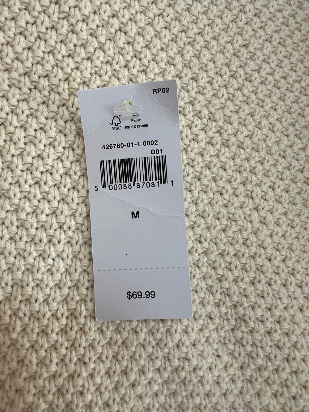 Gap NWT Cable-Knit 100% Cotton Cardigan Lapel Collar Sweater in Birch Cream, M - Picture 5 of 9